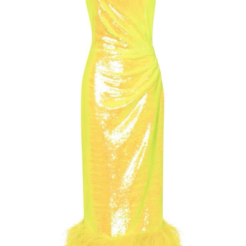 Yellow Ruched One Shoulder Cocktail Dress